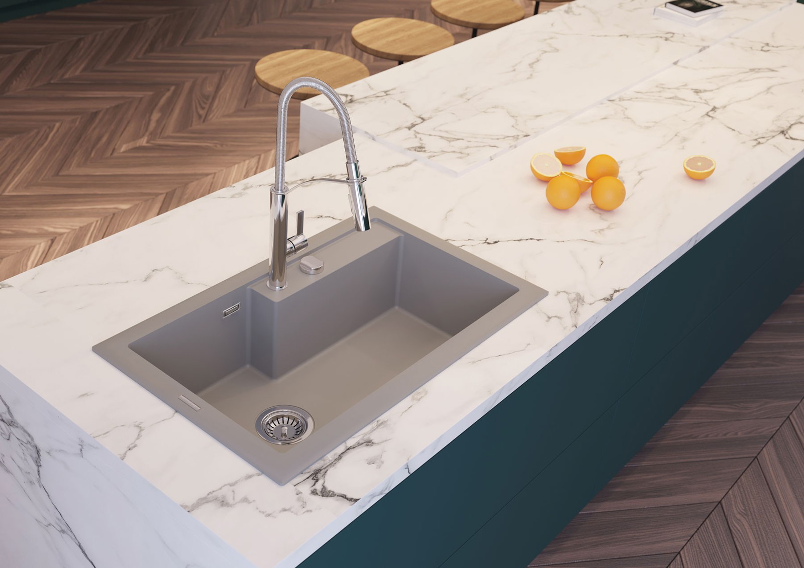 ERIDAN Granite sink, 1-bowl - metallic grey - ZQE_S10B - Deante