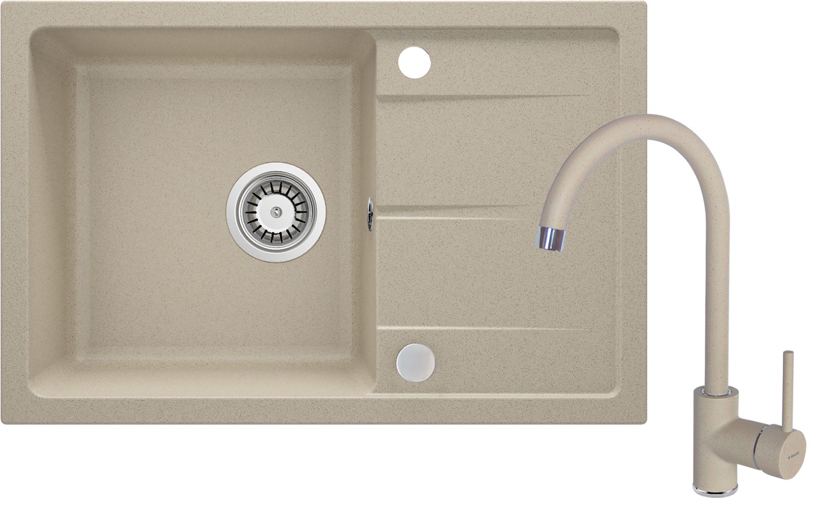 Granite sink with tap, 1-bowl with drainer - ZRDA7113 - Główne zdjęcie produktowe
