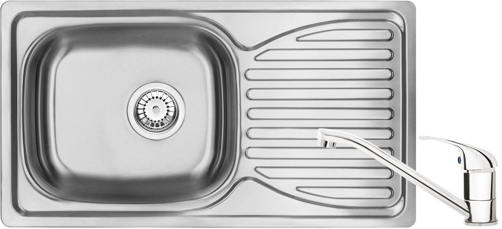Steel sink with tap, 1-bowl with drainer - ZENA0113 - Główne zdjęcie produktowe