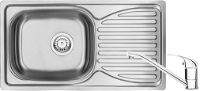 Steel sink with tap, 1-bowl with drainer - ZENA0113 - Główne zdjęcie produktowe