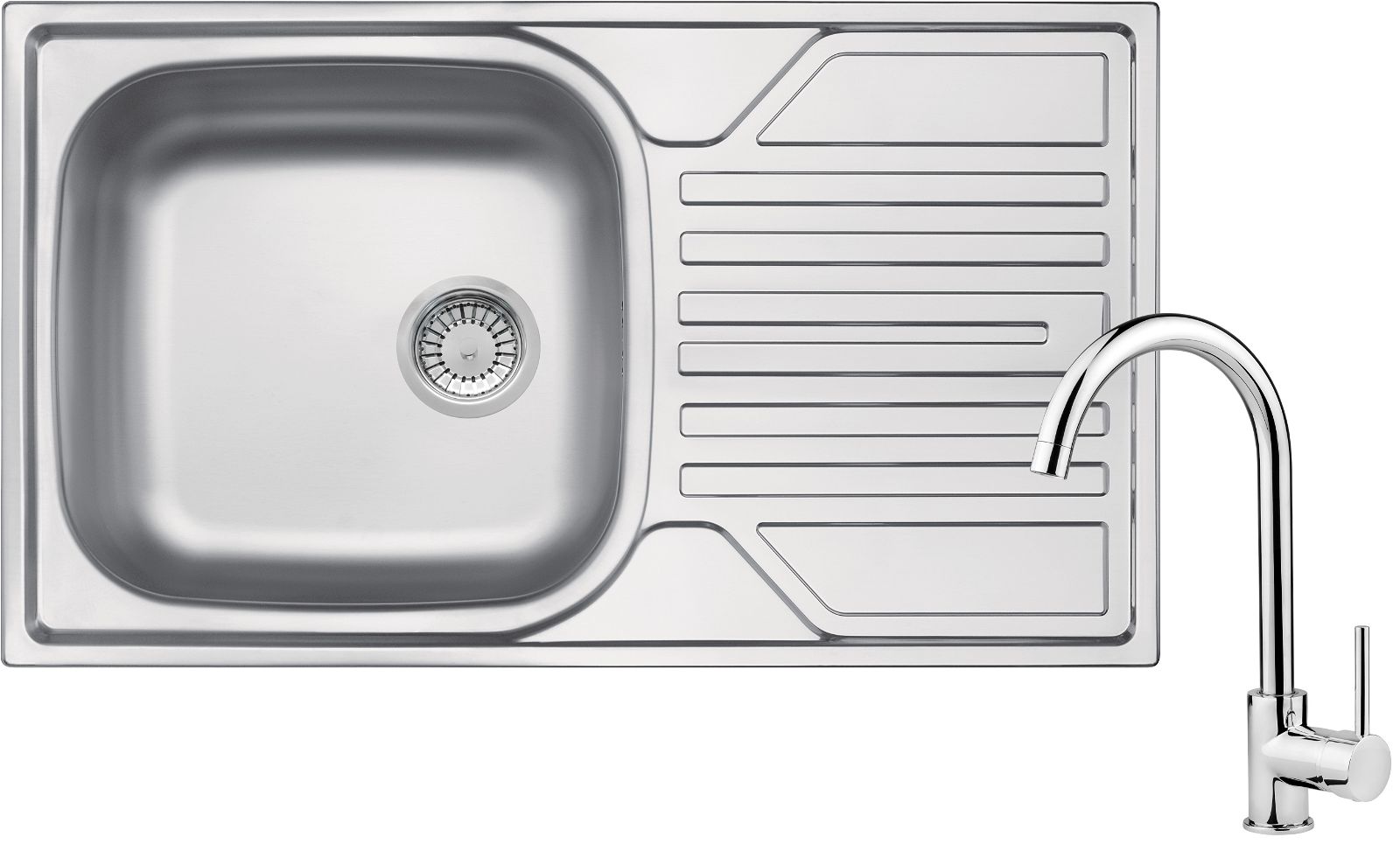 Steel sink with tap, 1-bowl with drainer - ZELA0113 - Główne zdjęcie produktowe