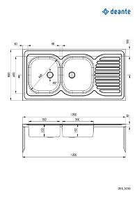 Steel sink, 2-bowl with drainer - lay-on - ZE6_0210 - Zdjęcie produktowe
