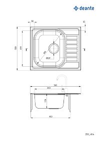 Steel sink, 1-bowl with drainer - ZEO_311A - Zdjęcie produktowe