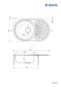 Steel sink, 1-bowl with drainer - ZEU_011B - Zdjęcie produktowe