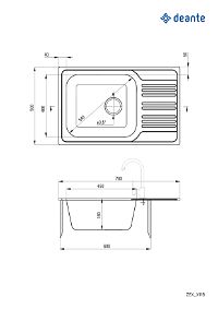 Steel sink, 1-bowl with drainer - ZEX_011B - Zdjęcie produktowe