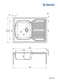 Steel sink, 1-bowl with drainer - lay-on - ZM6_3110 - Zdjęcie produktowe