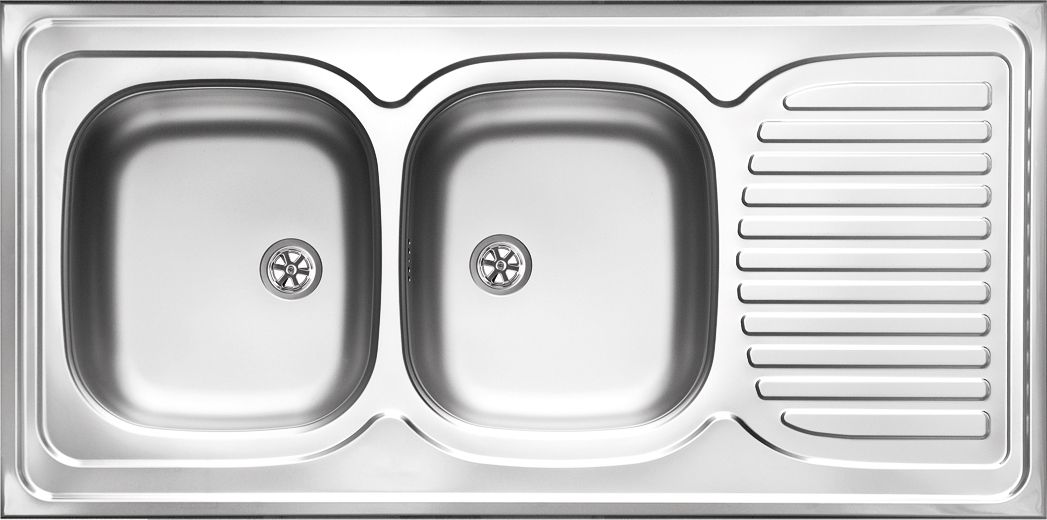 Steel sink, 2-bowl with drainer - lay-on - ZE6_0210 - Główne zdjęcie produktowe