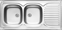 Steel sink, 2-bowl with drainer - lay-on - ZE6_0210 - Główne zdjęcie produktowe
