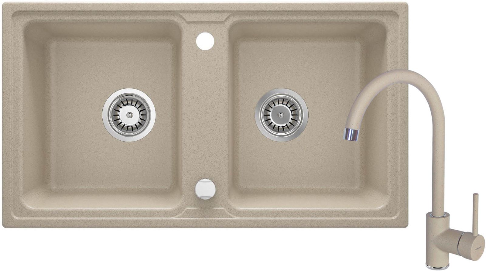 Granite sink with tap, 2-bowl - ZQZA7203 - Główne zdjęcie produktowe